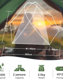 Forceatt Tent for 2 and 3 People in 4 Seasons, Ultralight for Camping, Backpacking, Hiking and Other Outdoor Activities, Double Doors, Waterproof, Easy to Set Up and Carry