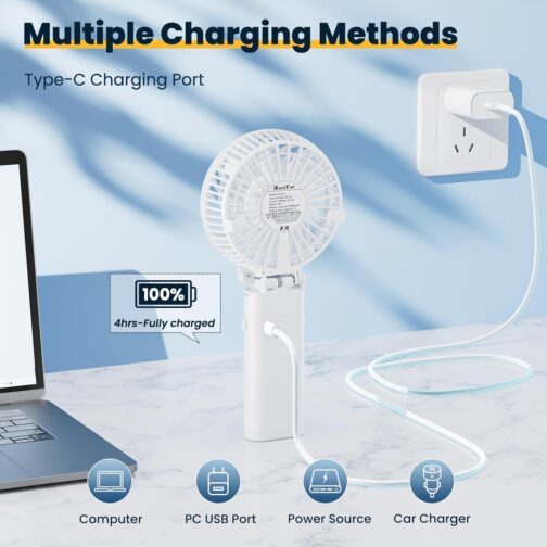 HandFan Portable Hand Fan, Folding Desktop USB Battery Fan with 5200mAh Power Bank Function, Mini Electric Personal Fan for Office/Home/Outdoor/Camping/Stroller – Bild 7