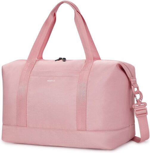 ECOHUB 20L Ryanair Hand Luggage 40 x 20 x 25 cm, Hand Luggage Bag for Airplane, Foldable Travel Bag with Removable Wet Bag, Ryan Airlines Bag 40 x 20 x 25, Weekender Women Men, Patent Pending, pink