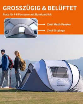 EchoSmile Camping Tent, Pop Up Tent for 4-6 People, Waterproof Family Tent with 2 Ventilation Windows, Suitable for Camping, Picnics, Hiking and Outdoor Activities