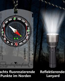 INMAKER Compass with Emergency Whistle, Outdoor Compass with Fluorescent Reflective Lanyard, Compass Children for Reading Maps Navigation, Compass Reliable Outdoor Survival Equipment