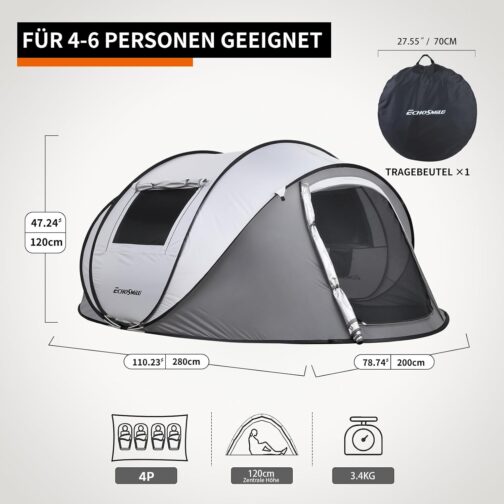 EchoSmile Camping Tent, Pop Up Tent for 4-6 People, Waterproof Family Tent with 2 Ventilation Windows, Suitable for Camping, Picnics, Hiking and Outdoor Activities – Bild 6