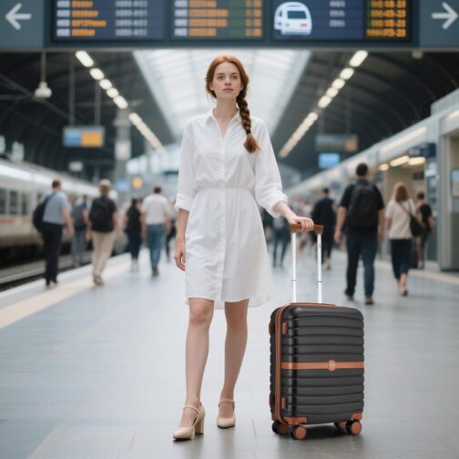 KONO ABS + PC Hard Shell Suitcase with Twin Wheels and Combination Lock, black / brown, Hand luggage (55 cm), Hand luggage (55 cm) – Bild 7