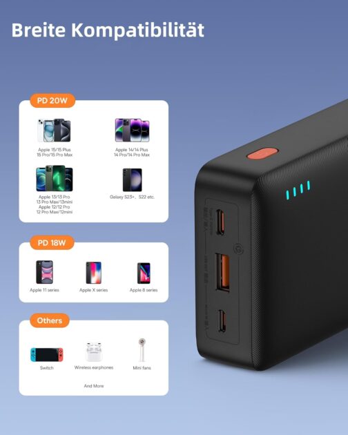 Baseus Powerbank 20000 mAh Power Bank 20 W Fast Charging, External Mobile Phone Batteries with USB C in & Out, PD QC Power Bank USB C for iPhone 16 15 14 13 12 11 Samsung S24 S23 S22 Xiaomi Huawei – Bild 7