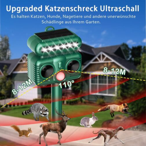Cat Repeller Ultrasonic Animal Repellent, 4 Modes Solar Animal Repeller Cat Repeller with PIR Motion Sensor and LED Flashing Light, IP66 Waterproof Marten Deterrent for Cats, Dogs, Birds, Wild Animals – Bild 2