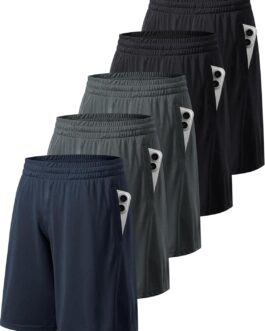 miijoory Pack of 3/5 Men’s Sports Shorts with Pockets Quick Drying Training Trousers Running Trousers for Gym Basketball Fitness