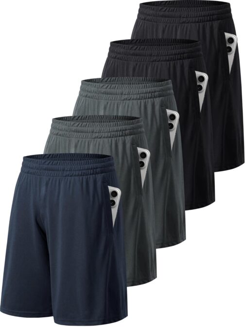 miijoory Pack of 3/5 Men's Sports Shorts with Pockets Quick Drying Training Trousers Running Trousers for Gym Basketball Fitness