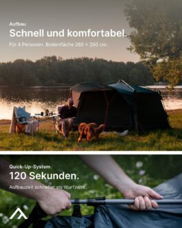 qeedo Quick Villa Family Tent (for 4 or 5 People) with Quick-Up Quick Assembly System – Waterproof Camping Tent, Extra Large, Tall & Spacious, with Canopy, Entrance & Window with Mesh Mosquito Net