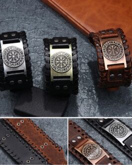 MAGIIE Herren Lederarmband Gotik Punk Rock Lederband,Kompass/Totem der Wikinger/Wolf/Baum des Lebens,Echtlederarmband Herren