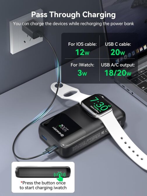 NEWDERY Powerbank for Apple Watch & iPhone Charger 20000 mAh Wireless Charging Station Power Bank, Fast Charging External Battery Pack Portable Travel Battery for iPhone 15/14/13/12 Series, iWatch – Bild 5