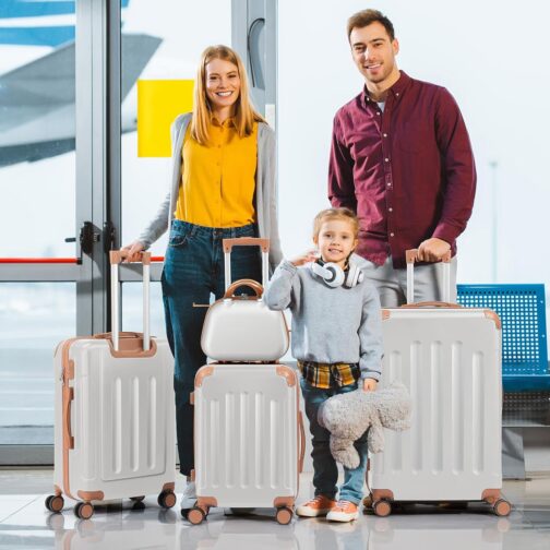 LALAHO 4-Piece Suitcase Set, Travel Suitcase Set with Cosmetic Case, Hard Shell Suitcase Set Made of ABS, Luggage Set with Vanity Case, Hand Luggage and 4 Corner Protectors, beige / brown – Bild 7