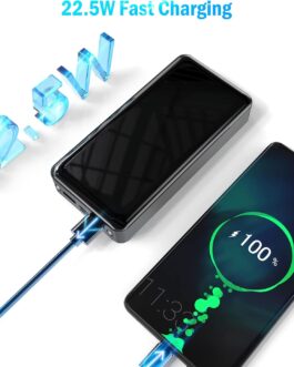 22.5 W Power Bank 24000 mAh with Torch LED Display Quick Charge Function External Battery Type C Outputs Power Bank USB C Output Portable Charger with Torch LED Display Battery for iPhone iPad