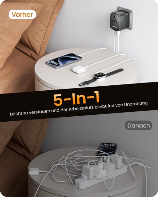 LENCENT Travel Adapter Worldwide, Universal Travel Plug World Travel Adapter with 2 USB A and 2 USB C, International Socket Adapter for Japan Thailand USA England Australia (Type A/B/G/I/D/I/L/M/N) – Bild 4