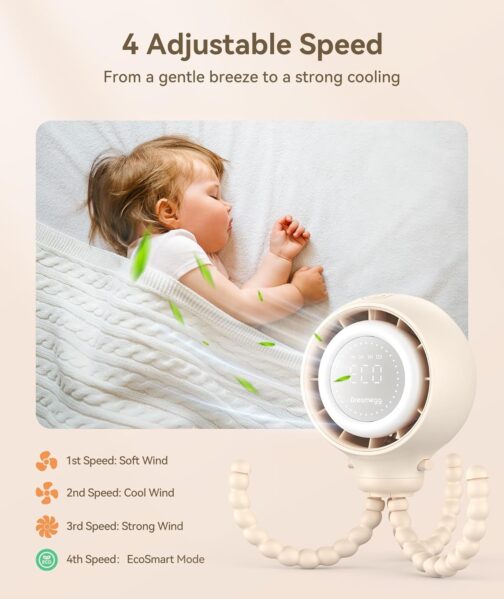 Dreamegg Portable Fan, Pushchair, Intelligent LED Display, Flexible Tripod Fan, Clip Fan, 360°, Removable, 4 Speeds, 2 Night Lights, 4000 mAh Rechargeable USB Fan – Bild 7