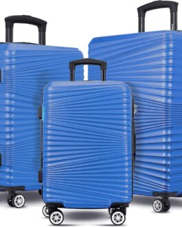 Hard Shell Suitcase Lightweight 4 Wheels Swivel Durable ABS + PC Trolley Travel Suitcase with Lock (20/24/28/3 Set), darkblue, Hard shell suitcase luggage