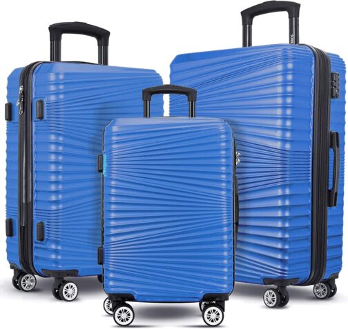Hard Shell Suitcase Lightweight 4 Wheels Swivel Durable ABS + PC Trolley Travel Suitcase with Lock (20/24/28/3 Set), darkblue, Hard shell suitcase luggage