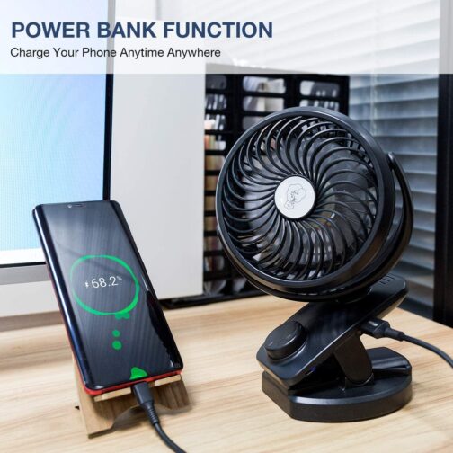 IREENUO Mini Fan Clip Fan 4400mAh Battery Operated USB Desk Fan Portable Personal Fan Small Quiet Fan for Office,Home,Travel,Camping,Baby Stroller(Black) – Bild 2