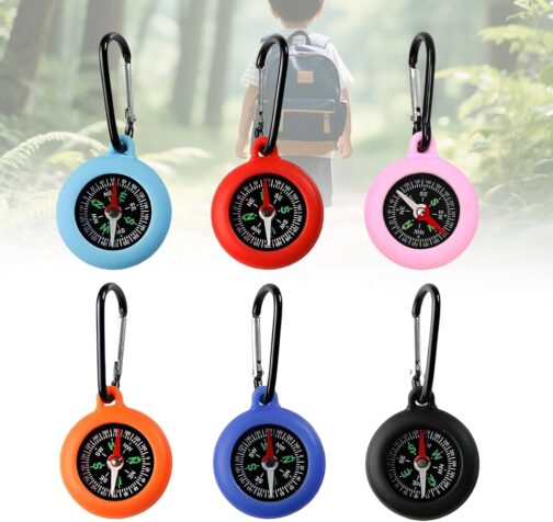 HAPPOW Pack of 6 Children's Compass, Mini Compass, Compass Keyring, High Precision Pocket Compass, Wear-Resistant and Drop-Proof, for Camping, Hiking, Fishing, Cycling Equipment (6 Colours)