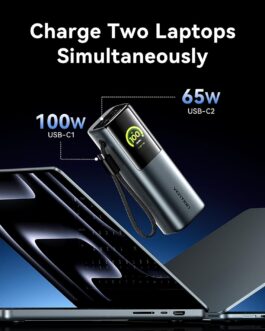 VENTION 20000 mAh Laptop Power Bank, 165 W Fast Charge, Digital Display & Emoji Animation, Integrated USB-C Cable, 2 x 100 W USB-C + USB-A, for iPhone 16/15/14/13 Pro Max, MacBook, Dell, HP, Galaxy