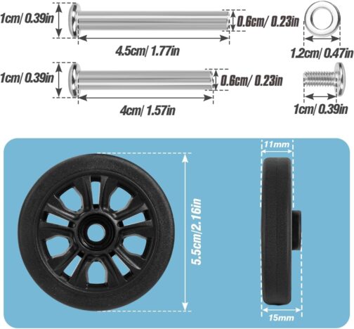 Volein Pack of 4 Suitcase Castors Replacement Wheels 55 x 11 mm Suitcase Replacement Wheels Black Wear-resistant Rubber Replacement Wheels for Suitcase with Double Wheels (Black-VN2) – Bild 2