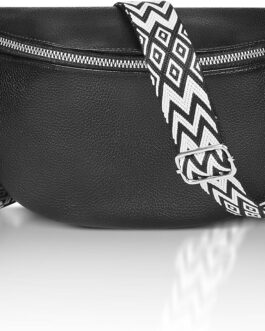 Women’s Large Shoulder Bag, Leather Bum Bag, Wide Strap with Zip, Crossbody Bag Handbag for Travel, Shopping (Black)