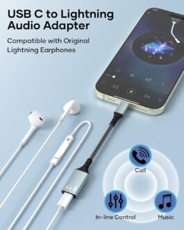 familaha Lightning to USB C Audio Adapter, USB C to Lightning Headphone Adapter, Type C to Lightning Adapter for iPhone 16 15 Pro Max Plus, iPad Air/Pro, MacBook, Not for Charging/Data Transfer