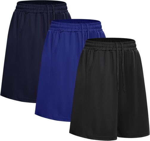 DDOBB Sports Trousers Men's Short Pack of 3 Shorts Gym with Pockets Running Trousers Men's Summer Drawstring Basketball Training Trousers