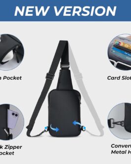 BROADREAM Sling Chest Crossbody Bag, Waterproof Shoulder Bag, Chest Bag, Shoulder Bag, Men and Women, Mobile Phone Case with RFID Blocking Zip Pocket, Suitable for Outdoor Sports and Hiking, B-black