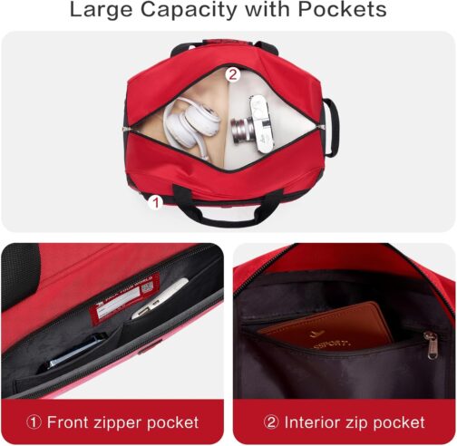 OIWAS Travel Bag with Wheels Small 50L-60L Business Trolley Hand Luggage Sports Bag Weekender Women and Men Extension, Red with card pattern, M – Bild 3