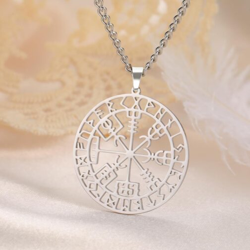 Amaxer Vegvisir Compass Necklace for Women Stainless Steel Viking Amulet Nordic Vegvisir Rune Talisman Charm Jewellery Pendant Necklace for Women – Bild 4
