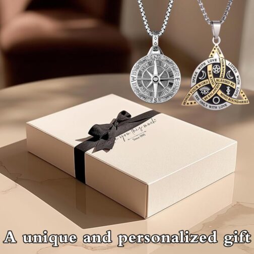 Pack of 2 Men's Necklace Compass Pendant – Stainless Steel Silver-Plated 2 x Chain Men's Compass Chain Birthday, Valentine's Day – Gift for Husband, Father, Friends – Bild 7
