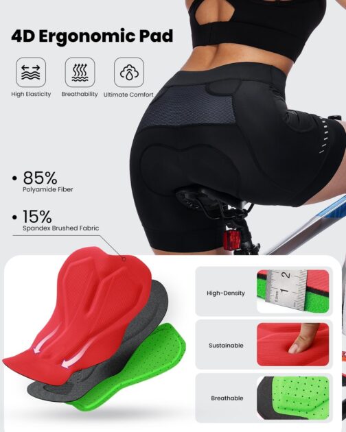 Sportneer Women's Cycling Shorts with Seat Padding 4D Padded Cycling Shorts with Pocket Elastic Breathable Cycling Shorts Women's Padding Pain-Free Quick-Drying – Bild 4
