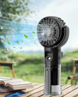 Xevinas Handheld Fan, Mini Fan with Water Mist, 4 Modes and Key Strap, 180° Adjustable, Portable Handheld Fan, Battery Rechargeable USB Fan Battery for Office, Travel, Camping
