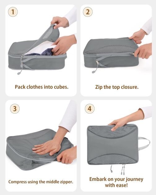 Anjing Packing Cubes Compression - 8-Piece Suitcase Organiser Set with Compression, Compressible Packing Cubes for Organisation, Packing Cubes for Suitcases, Grey – Bild 7