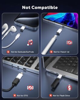 MoKo Lightning to USB C Adapter, Pack of 4, Lightning to USB C Adapter with Charging Data Transfer for iPhone 16/15 Pro Max Plus, iPad, Galaxy S24/S23, with Anti-Lost Loop, Not for Audio/OTG,