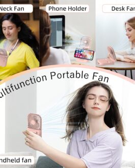 Dealswin Handheld Fan, Mini Fan, 4 Controllers, USB Fan, Small Rechargeable, Portable Hand Small Fan, Pocket Fan, 3000 mAh Battery, Handheld Fan for Office, Home, Outdoor (Pink)