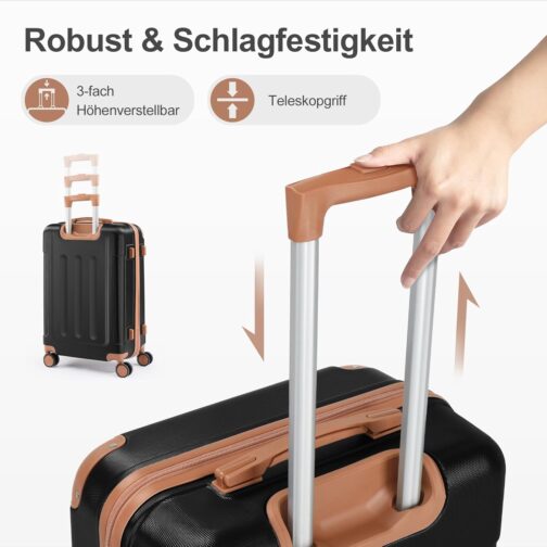 LEADZM Kofferset 4 teilig Hartschale, Koffer Set aus ABS, Reisekoffer mit Rollen Groß, Hartschalenkoffer Set, Koffer & Trolleys mit Kosmetikkoffer (Schwarz-Braun) – Bild 5