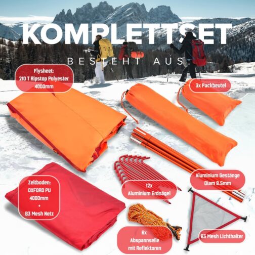 GOALPINE® Zelte für 1 & 2 große Personen | wasserdicht 4000mm | kleines Packmaß | zum Wandern, Bergtouren & Bikepacking | Ultraleicht | 3-4 Jahreszeiten | schneller aufbau – Bild 7