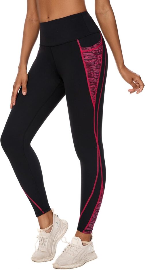 Rexspek Women's Sports Leggings with Pocket, Sports Trousers Women's High Waist Running Trousers Women's Long Fitness Trousers