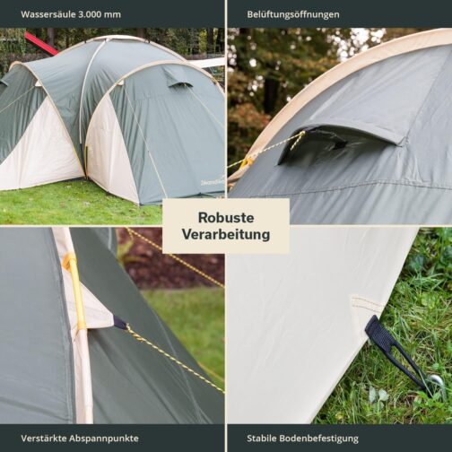 Skandika Daytona 6 Person Dome / Family Tent 3 Sleeping Cabins 3000 mm Hydrostatic Head 195 cm Standing Height – Bild 5