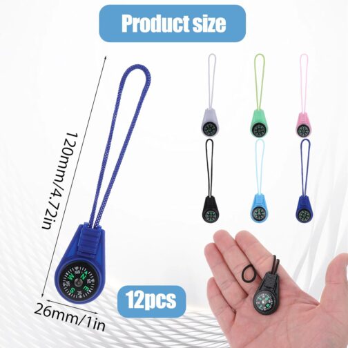 Pack of 12 Multicolour Mini Survival Compass, Mini Compass, Compass Keychain, Pendant Compass, Pocket Compass, Gifts, Outdoor Compass, Camping, Hiking – Bild 2