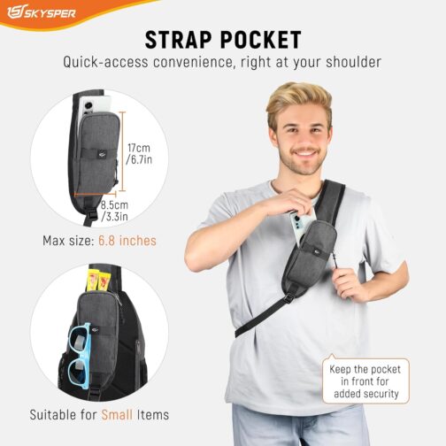 SKYSPER Shoulder Bag Chest Bag RFID Sling Bag Men's Lightweight Shoulder Bag Anti-Theft Crossbody Bag Outdoor Travel, darkgray, City Country Style – Bild 4