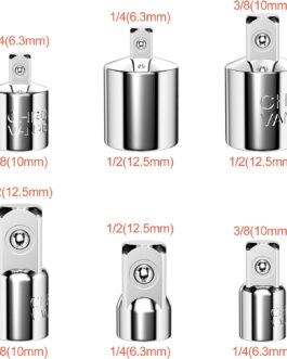 Lectorias 6-Piece Socket Adapter Set, Socket Wrench Adapter, Ratchet Adapter 1/4 Inch to 3/8 Inch, 1/2 Inch to 3/8 Inch, 3/8 Inch to 1/4 Inch, 3/8 Inch to 1/2 Inch, 1/2 Inch to 1/4 Inch, 1/4 Inch to