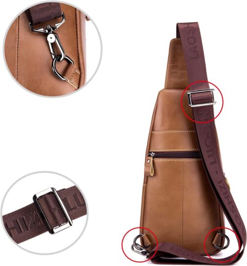 pundarika Leather Chest Bag Men Leather Shoulder Bag Business Leisure Crossbody Bag Travel Work Small Handbag – Bild 7