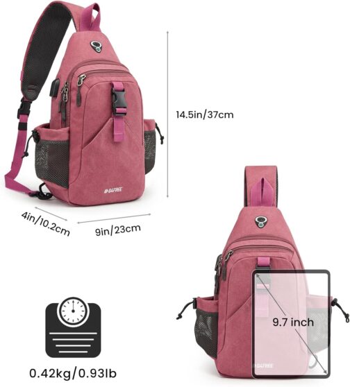 G4Free Canvas Chest Bag Shoulder Bag Sling Bag Men Women for Travel Hiking Running Climbing, Pink Purple, Sling Backpacks – Bild 4