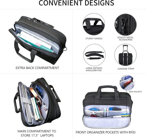 VANKEAN Laptop Bag for Men Women, Fits up to 17.3 Inch Laptop, Expandable Premium Laptop Briefcase, Water-Resistant Shoulder Bag, Computer Bag for Business/School, Black – Bild 4