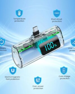 Mini Powerbank 5200 mAh, Small Power Bank USB C PD External Battery, Compact LCD Digital Display Battery Pack Compatible with iPhone 16/15, Samsung S22/23 Series, Note20/10 Series, Huawei, iPad