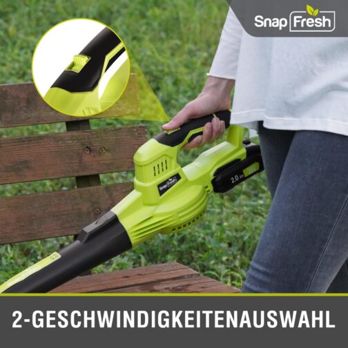 SnapFresh Leaf Blower Cordless Leaf Blower 20 V 210 km/h 240 m³/h / 2 Air Speed / with Battery and Charger / Lightweight Compact 1.2 kg for Garden Yard Lawn Care (Green) – Bild 4
