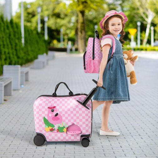 COSTWAY 2-Piece Children's Suitcase + Backpack, 12 Inch + 18 Inch Children's Trolley with Wheels & Waterproof Hard Shell, Children's Luggage with Carry Strap, Rope & Footrests, Rolling Suitcase for – Bild 9