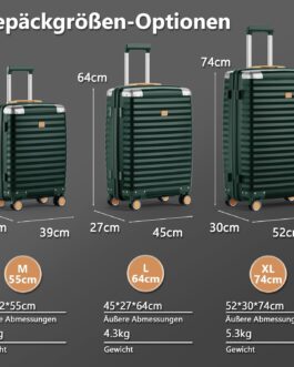 Joyway Suitcase Trolley Travel Suitcase from PP Hard Shell Trolley with 360° Double Wheels and TSA Lock for Travel, Business and Short Trips, Green